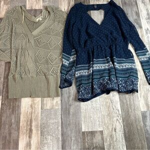 Women’s Large, Blouse, Brown And Blue, Lot Of 2